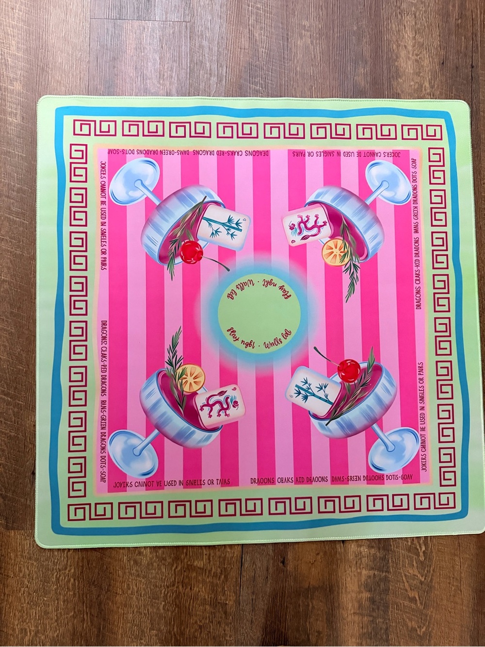Hot pink green coupe cocktail mahjong mat 31” build your tablescape!